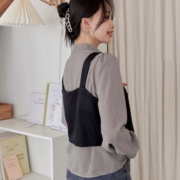 NWOT 2 Piece Gingham Longsleeve Top - Picture 2 of 6